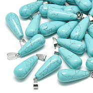 Dyed Synthetic Turquoise Pendants, with Stainless Steel Snap On Bails, teardrop, 28~30x10~12mm, Hole: 6x4mm(G-T081-17)