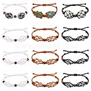 12Pcs Adjustable Braided Nylon Cord Macrame Pouch Bracelet Making, Interchangeable 2 Stones, with Natural Wood Beads, Mixed Color, Inner Diameter: 1-7/8~3-1/4 inch(4.7~8.4cm)(AJEW-SW00010-02)