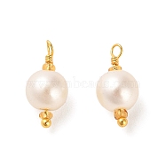 ABS Plastic Imitation Pearl Pendants, with Real 18K Gold Plated Rack Plating Brass Findings and Glass Seed Beads, Round Charm, WhiteSmoke, 16.5x8mm, Hole: 1.6mm(KK-M266-37G-04)