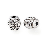 Tibetan Style Alloy Beads, Drum with Flower, Cadmium Free & Nickel Free & Lead Free, Antique Silver, 6x6mm, Hole: 2mm(LF0604Y-NF)