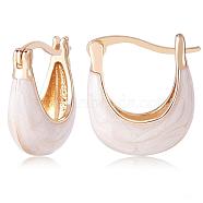 Enamel Arch Hoop Earrings, Golden Brass Jewelry for Women, White, 17~18x16x6.5mm, Pin: 0.5x1mm(JE1109A)