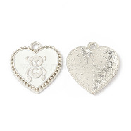 Alloy Enamel Pendants, Heart with Bear Pattern Charm, Platinum, White, 21x19x1.7mm, Hole: 2mm(ENAM-G212-06P-03)