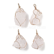 Raw Rough Natural Quartz Crystal Copper Wire Wrapped Big Pendants, Rock Crystal Nuggets Charms, Golden, 44.5~57.5x24~34x20~34mm, Hole: 7x6mm(G-B077-01G-03)