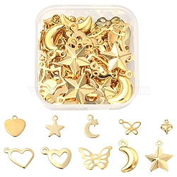 60Pcs 12 Style 304 & 201 Stainless Steel Charms, Mixed Shapes, Golden, 8.5~16x8~15x0.6~4mm, Hole: 1~4mm, 5pcs/style(STAS-FS0001-40)