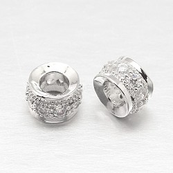 925 Sterling Silver Cubic Zirconia European Beads, Column, Silver, 7x4mm, Hole: 3mm(STER-O024-01)