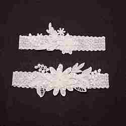 Polyester Lace Elastic Bridal Garters, Flower Pattern with Imitation Pearl, Wedding Garment Accessories, White, 2-7/8 inch(7.3cm), Inner Diameter: 4-7/8 inch(12.5cm)(OCOR-WH0075-03)