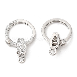 Brass Micro Pave Clear Cubic Zirconia Fold Over Clasps, Rings, Real Platinum Plated, 22mm(KK-K333-54P)