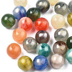 Opaque Acrylic Beads, Two Tone Color, with Glitter Powder, Round, Mixed Color, 11.5x11mm, Hole: 2mm, about 520pcs/500g(MACR-N009-014A)