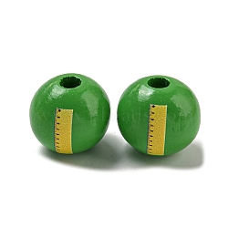 Printed Wood European Beads, Large Hole Beads, Round, Green, 16~16.5x14.5~15mm, Hole: 4mm(WOOD-L020-D11)