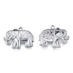 304 Stainless Steel Pendants, Elephant, Stainless Steel Color, 19.5x25.5x3mm, Hole: 1.8mm(STAS-N098-203P)