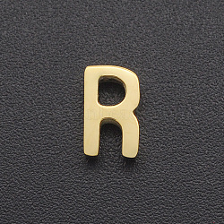 201 Stainless Steel Charms, for Simple Necklaces Making, Laser Cut, Letter, Golden, Letter.R, 8x4.5x3mm, Hole: 1.8mm(STAS-R109-JA433-R-2)