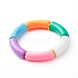 Chunky Curved Tube Acrylic Beads Stretch Bracelet for Girl Women, Green, Inner Diameter: 2-1/8 inch(5.3cm)(BJEW-JB06684-01)