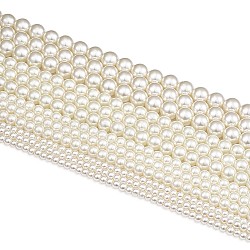Glass Pearl Beads Strands Sets, Round, Pearlized, Creamy White, 4~10mm, Hole: 1mm, 85~216pcs/strand, 32 inch, 20strands/set(HY-TA0001-B-02)