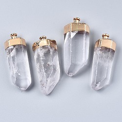 Natural Quartz Crystal Decorations, with Iron Findings, Nuggets, Golden Plated, 65~68x23~29x16~23mm(G-S359-334A)