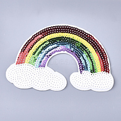 Computerized Embroidery Cloth Iron On Patches, with Paillette, Costume Accessories, Appliques, Rainbow, Colorful, 101x144x1.5mm(X-FIND-T030-130)