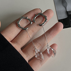 Alloy & Glass Cuff Earrings, C-Shaped with Teardrop, Platinum, 80mm(WG972F7-01)