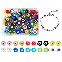 120Pcs 10Colors Handmade Evil Eye Lampwork Beads, Flower, Mixed Color, 7~9x7~9x3mm, Hole: 0.8mm, 12pcs/color(LAMP-SZ0001-16)