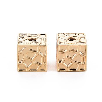 Brass Beads, Nickel Free, Square, Real 18K Gold Plated, 9.5x9.5x9.5mm, Hole: 2mm