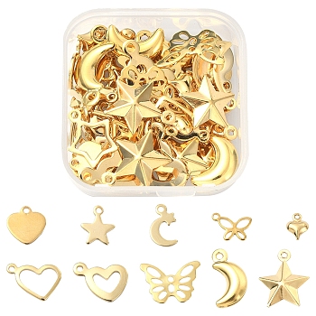 60Pcs 12 Style 304 & 201 Stainless Steel Charms, Mixed Shapes, Golden, 8.5~16x8~15x0.6~4mm, Hole: 1~4mm, 5pcs/style