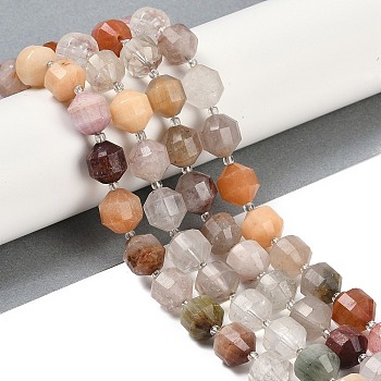 Natural Rutilated Quartz Beads Strands, Faceted, Bicone, Double Terminated Point Prism Beads, 12x11mm, Hole: 1.3mm, about 28pcs/strand, 15.16''(38.5cm)