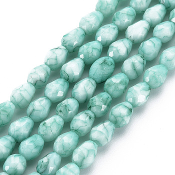 Opaque Baking Painted Glass Beads Strands, Imitation Stones, Faceted, Teardrop, Turquoise, 7.5x6mm, Hole: 1.2mm, about 53~54pcs/strand, 15.75 inch~15.94 inch(40~40.5cm)