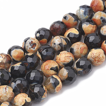 Natural Fire Crackle Agate Beads Strands, Dyed, Faceted, Round, Sandy Brown, 7~8mm, Hole: 1mm, about 46~48pcs/strand, 14.17 inch~15.15 inch