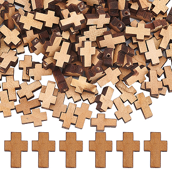 200Pcs Natural Wooden Beads, Undyed, Religion Cross, Wheat, 15x9.5x4.5mm, Hole: 1.8mm