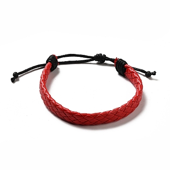 PU Imitation Leather Braided Cord Bracelets for Women, Adjustable Waxed Cord Bracelets, Red, 3/8 inch(0.9cm), Inner Diameter: 2-3/8~3-1/2 inch(6.1~8.8cm)