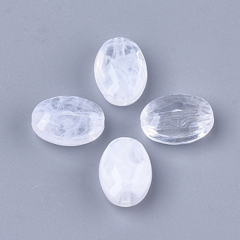 Acrylic Beads, Imitation Gemstone, Faceted, Oval, Clear & White, 17.5x13x8mm, Hole: 1.8mm, about 422pcs/500g