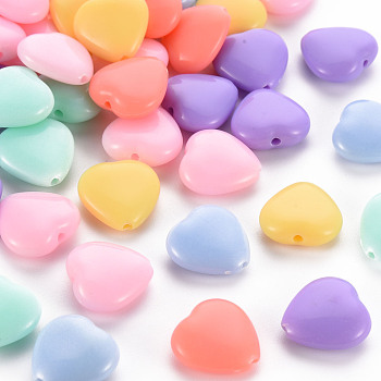 Opaque Acrylic Beads, Heart, Mixed Color, 13.5x14x6mm, Hole: 1.5mm, about 775pcs/500g