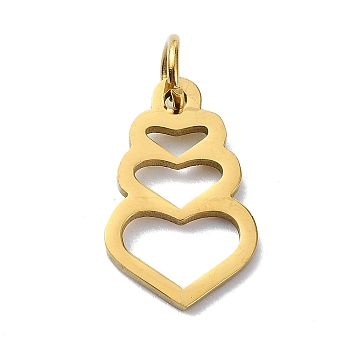 304 Stainless Steel Pendants, with Jump Rings, Laser Cut, Heart Charm, Golden, 15.5x9.5x1mm, Hole: 3mm