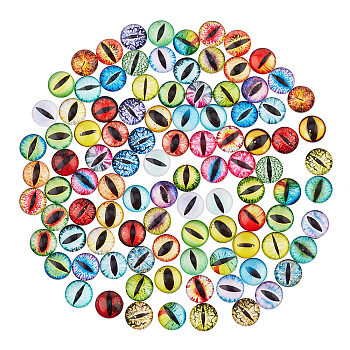 Flat Back Glass Cabochons, Dome/Half Round with Dragon Eye Pattern, Mixed Color, 12x4mm, 2pcs/color, 50 color, 100pcs/box
