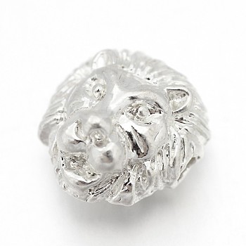 Tibetan Style Alloy Lion Head Beads, Silver Color Plated, 12x13x9.5mm, Hole: 2mm