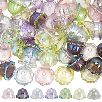 70Pcs 7 Colors UV Plating Acrylic Bead Caps, Flower, Mixed Color, 15.5x24x24mm, Hole: 3mm, 10pcs/color