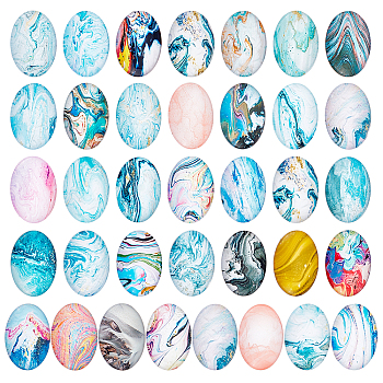 Elite 1 Set Marble Pattern Glass Cabochons, Oval, Mixed Color, 25x18x5mm, 40pcs/set