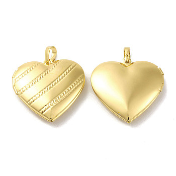 Rack Plating Brass Locket Pendants, Heart Charm, Cadmium Free & Lead Free, Long-Lasting Plated, Real 18K Gold Plated, 29x29x7mm, Hole: 4x8mm