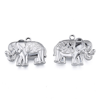 201 Stainless Steel Pendants, Elephant, Stainless Steel Color, 19.5x25.5x3mm, Hole: 1.8mm