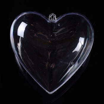 Openable Transparent Plastic Pendants, Fillable Plastic Bauble Christmas Ornament, Heart, Clear, 78x79x46mm, Hole: 3mm