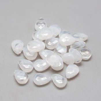 Acrylic Beads, Imitation Gemstone Style, Two Tone Color, Faceted, teardrop, Clear & White, 12x9x5mm, Hole: 1mm, about 1470pcs/500g