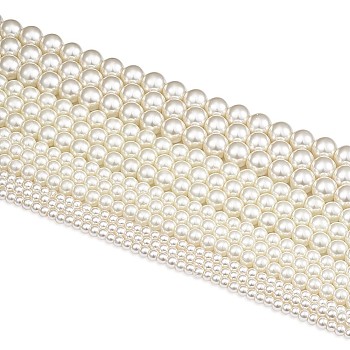 Glass Pearl Beads Strands Sets, Round, Pearlized, Creamy White, 4~10mm, Hole: 1mm, 85~216pcs/strand, 32 inch, 20strands/set