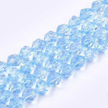 Synthetic Quartz Crystal Beads Strands, Star Cut Round Beads, Dyed, Faceted, Light Sky Blue, 8x7x7mm, Hole: 1mm, about 48pcs/strand, 14.9 inch