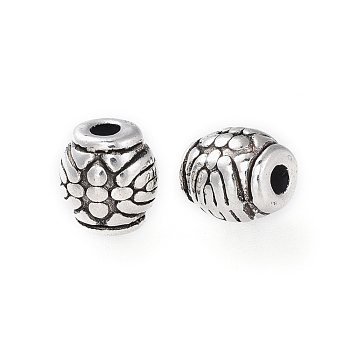 Tibetan Style Alloy Beads, Drum with Flower, Cadmium Free & Nickel Free & Lead Free, Antique Silver, 6x6mm, Hole: 2mm