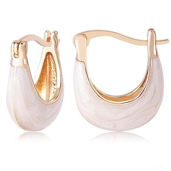 Enamel Arch Hoop Earrings, Golden Brass Jewelry for Women, White, 17~18x16x6.5mm, Pin: 0.5x1mm