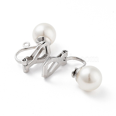 304 fornituras de aretes de clip de acero inoxidable con cuentas de plástico de imitación de perlas(STAS-H216-03B-P)-2