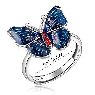 Rhodium Plated 925 Sterling Silver Butterfly Adjustable Ring with Enamel(JR929A)-3