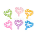 Luminous & Frosted Transparent Resin Cabochons, Heart Lollipop, Glow in the Dark, Mixed Color, 29x23~24x5~6mm(RESI-T026-09M)