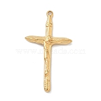 304 Stainless Steel Pendants, Cross with Jesus, Golden, 35.5x20x3mm, Hole: 1.5mm(STAS-G374-04G-01)