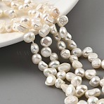 Natural Cultured Freshwater Pearl Beads Strands, Top Drilled, Two Sides Polished, Old Lace, 6~7mm, Hole: 0.5mm, about 29pcs/strand, 6.69 inch(17cm)(PEAR-A006-19C)