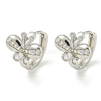 Brass Hoop Earrings, with Clear Cubic Zirconia, Butterfly, Platinum, 12.5x13mm(EJEW-C112-02P)