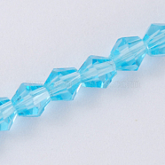 Imitation Austrian Crystal 5301 Bicone Beads, Faceted Glass Beads Strands, Light Sky Blue, 6x6mm, Hole: 1mm, about 50pcs/strand, 11.4 inch(X-GLAA-S026-6mm-06)